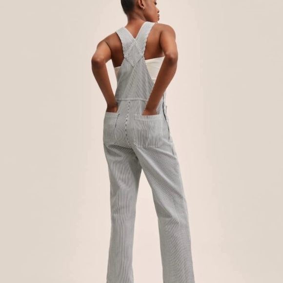 Mango Striped Black & White Denim XS Fall Work Garden Chore Utility Overalls - Picture 3 of 15